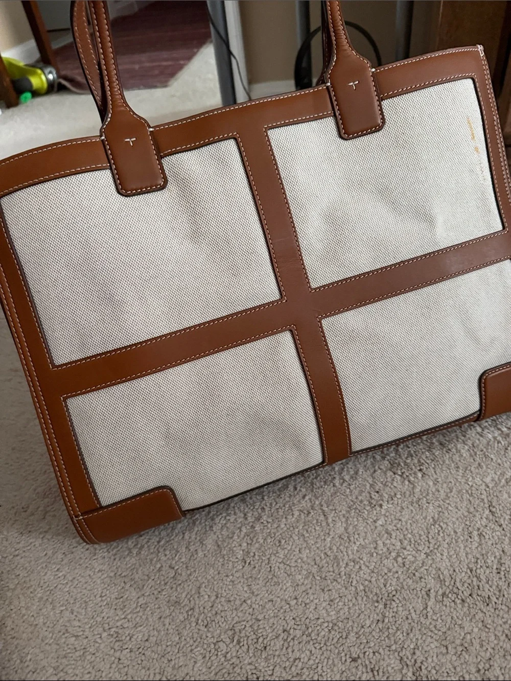 Tory Burch Canvas Tote with Tan Leather Trim